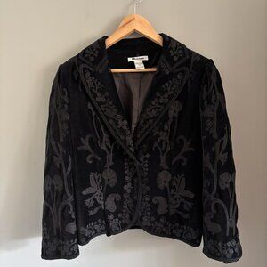Black Victorian Style Velvet Brocade Blazer